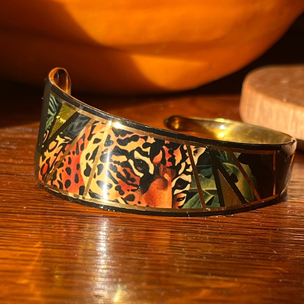 Leopard Print Gold Bangle Bracelet